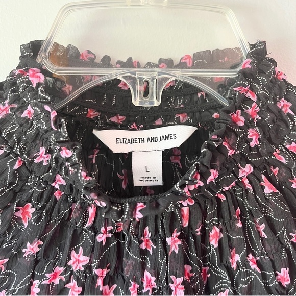 🏷️ 2/$20 Elizabeth and James Sheer Balloon Sleeve Micro Floral Blouse - Picture 3 of 9